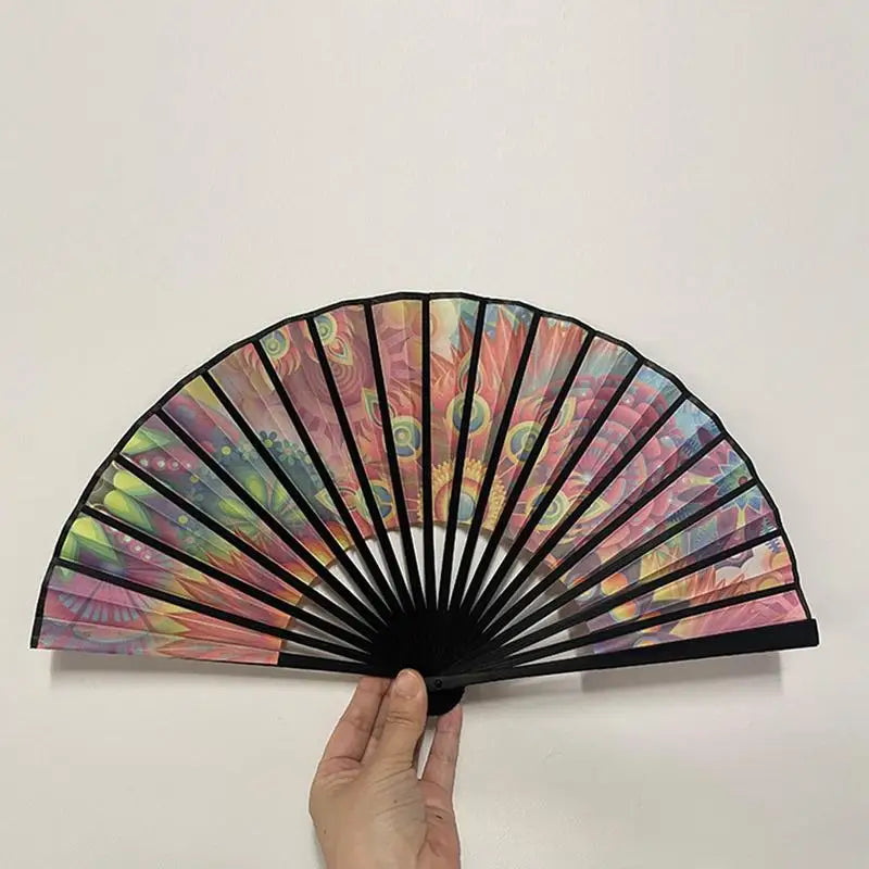 Chinese Style Pattern Hand Held Fans Bamboo Satin Cloth Folding Handheld Folded For Church Wedding Hand Fan Cool Bamboo Hand Fan