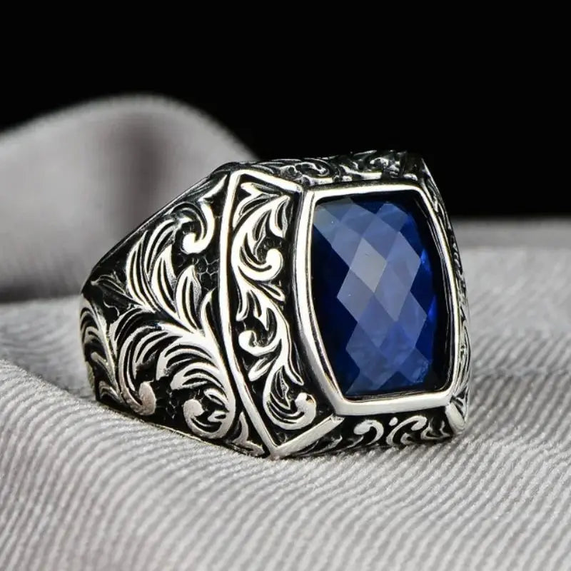 Vintage Punk Geometric Blue Suitable Rings for Anniversary Party Wedding Men's High-end Luxury Jewelry
