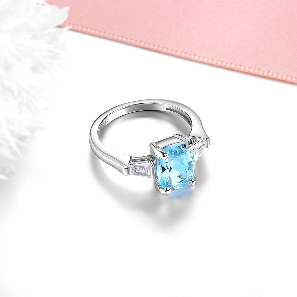 Natural Sky Blue Topaz Sterling Silver Rings Cushion Cut 2.3 Carats Genuine Gemstone Classic Jewelry Style S925 Women's Gifts