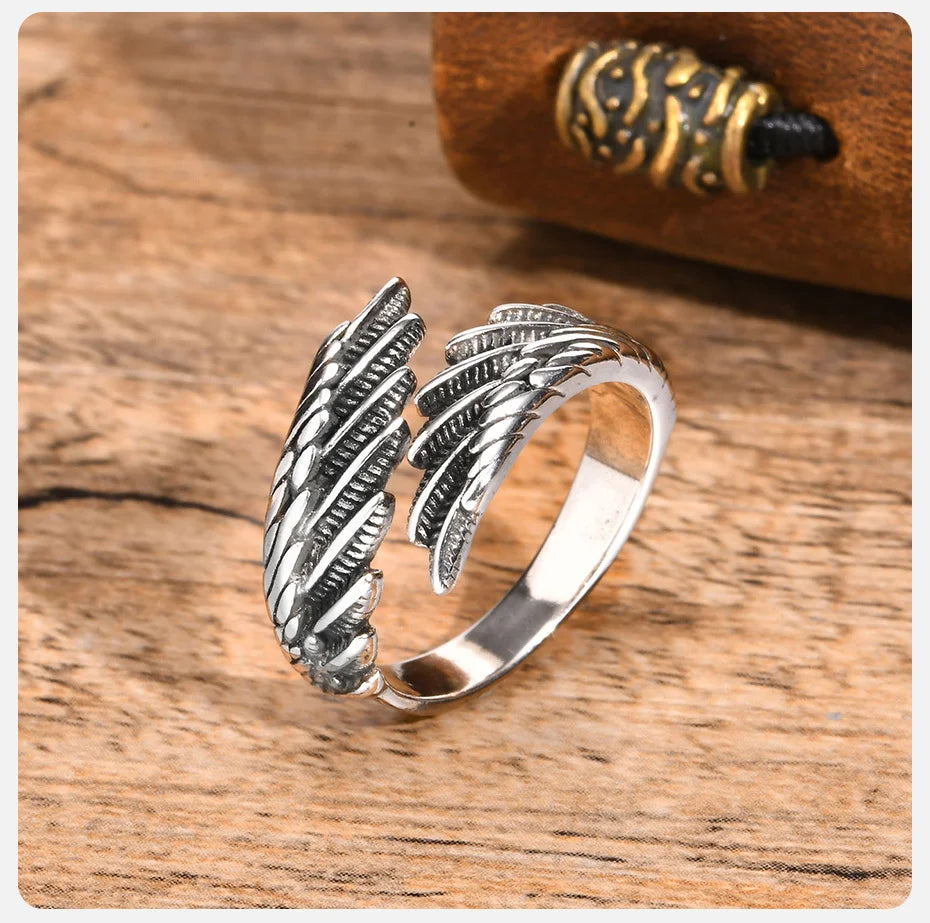 Vnox Men Women Angel's Wing Ring,Devil Wing Feather Finger Band, Adjustable Open Ring Jewelry Gift