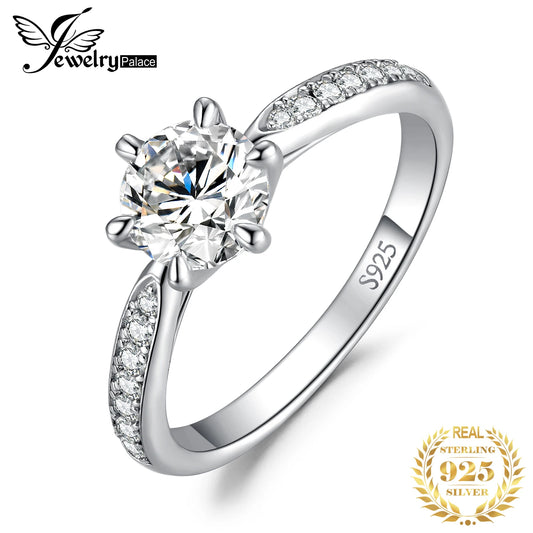 JewelryPalace 5A CZ Solitaire Classic Design 925 Sterling Silver Wedding Engagement Ring for Woman Anniversary Gift Fine Jewelry 8