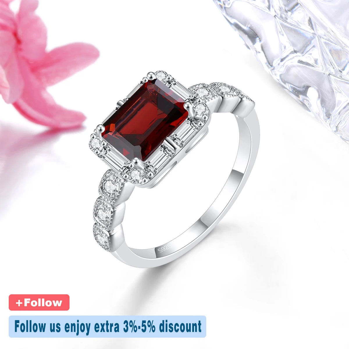 Natural Red Garnet Sterling Silver Rings 1.8 Carats Genuine Birthstone Classic Fine Jewelry Style Birthday Christmas Gifts