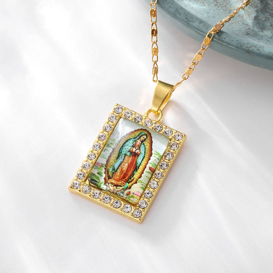 Delicate Zircon Vintage Christian Virgin Mary Pendant Necklace Women Religion Prayer Faith Amulet Jewelry Anniversary Gift