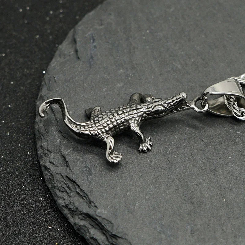 Hip Hop Vintage Crocodile Pendant Necklace Stainless Steel lizard Chain Necklaces for Men Punk Gecko Animal Jewelry Accessories