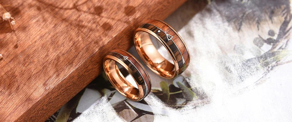 Fashion 8mm Men Gold Color Stainless Steel Abalone Shell Rings Inlay KOA Wood Rings For Men Wedding Engagement Jewelry Gifts
