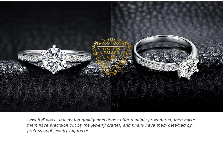 JewelryPalace 5A CZ Solitaire Classic Design 925 Sterling Silver Wedding Engagement Ring for Woman Anniversary Gift Fine Jewelry