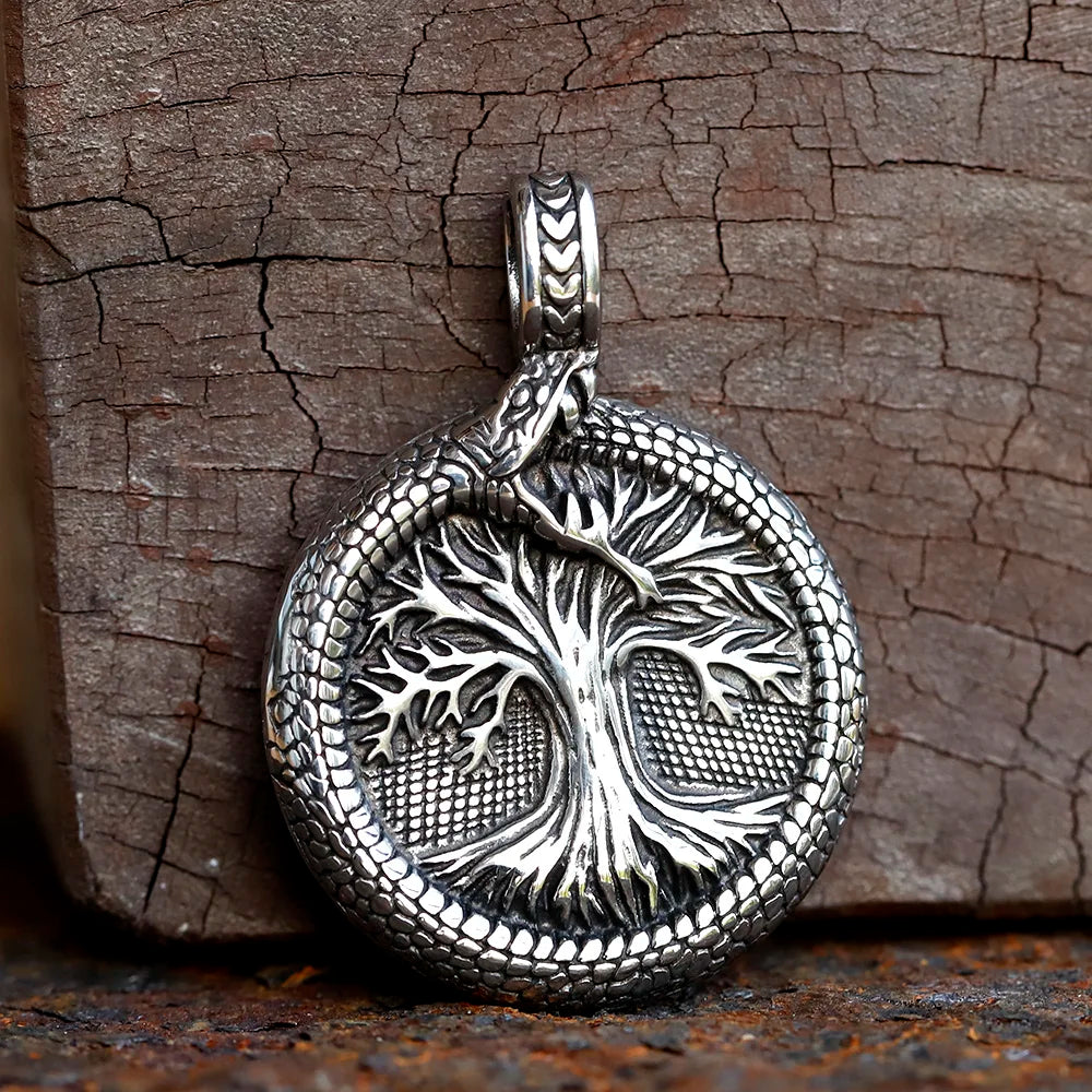 NEW Nordic Yggdrasil Viking Tree of Life Pendant Necklace Stainless Steel Vintage Ouroboros Necklace Men Amulet Jewelry