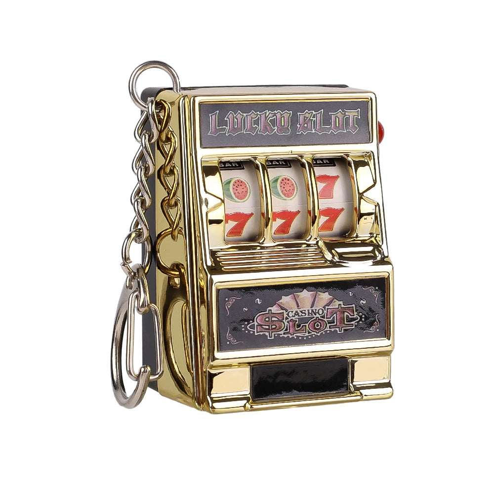 Mini Gambling Slot Machine Key Chains Creative Arcade Pocket Fruit Lucky Jackpot Gadget Antistress Toy Funny Games Keychain Ring gold
