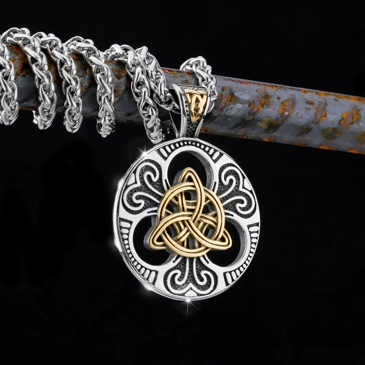 Nordic Totem Amulet Rune Necklace Retro Geometric Pattern Stainless Steel Jewelry Viking Punk Pendant Men's Fashion Jewelry Gift