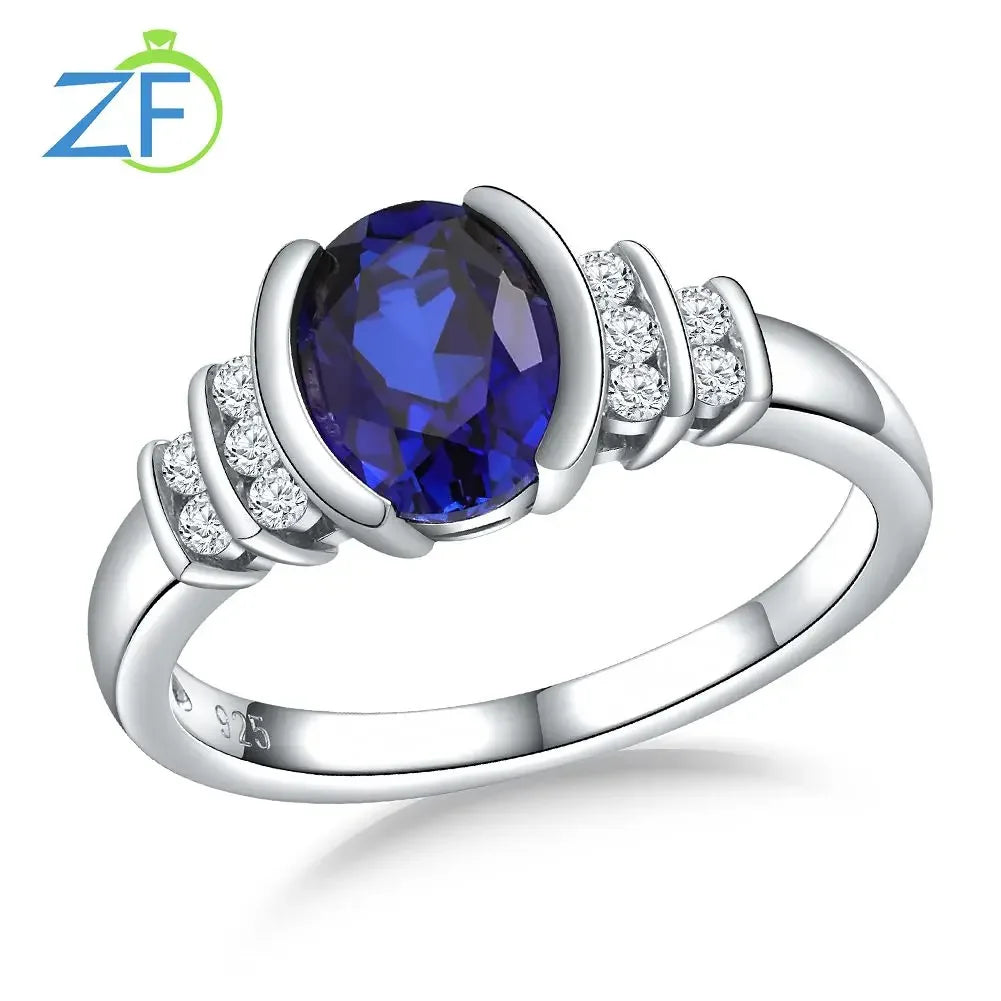 GZ ZONGFA Genuine 925 Sterling Silver Created Sapphire Ring for Women Female Luxury Rings Party Wedding Gift Fine Jewelry