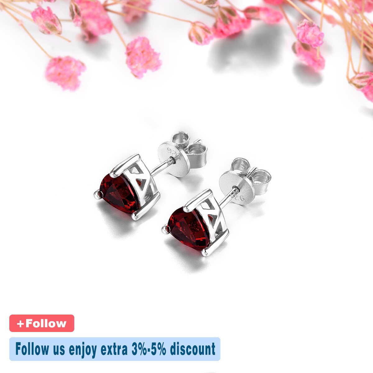 Natural Garnet Solid Sterling Silver Stud Earrings 1.8 Carats Genuine Gemstone Classic Simple Design Top Quality Jewelrys