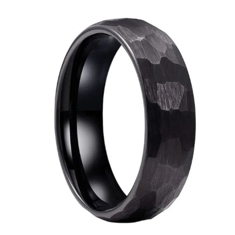 Black Brushed Stainless Steel Couple Ring Fashion Hammered Multi-faceted Titanium Rings for Men Women Wedding Engagement Jewelry