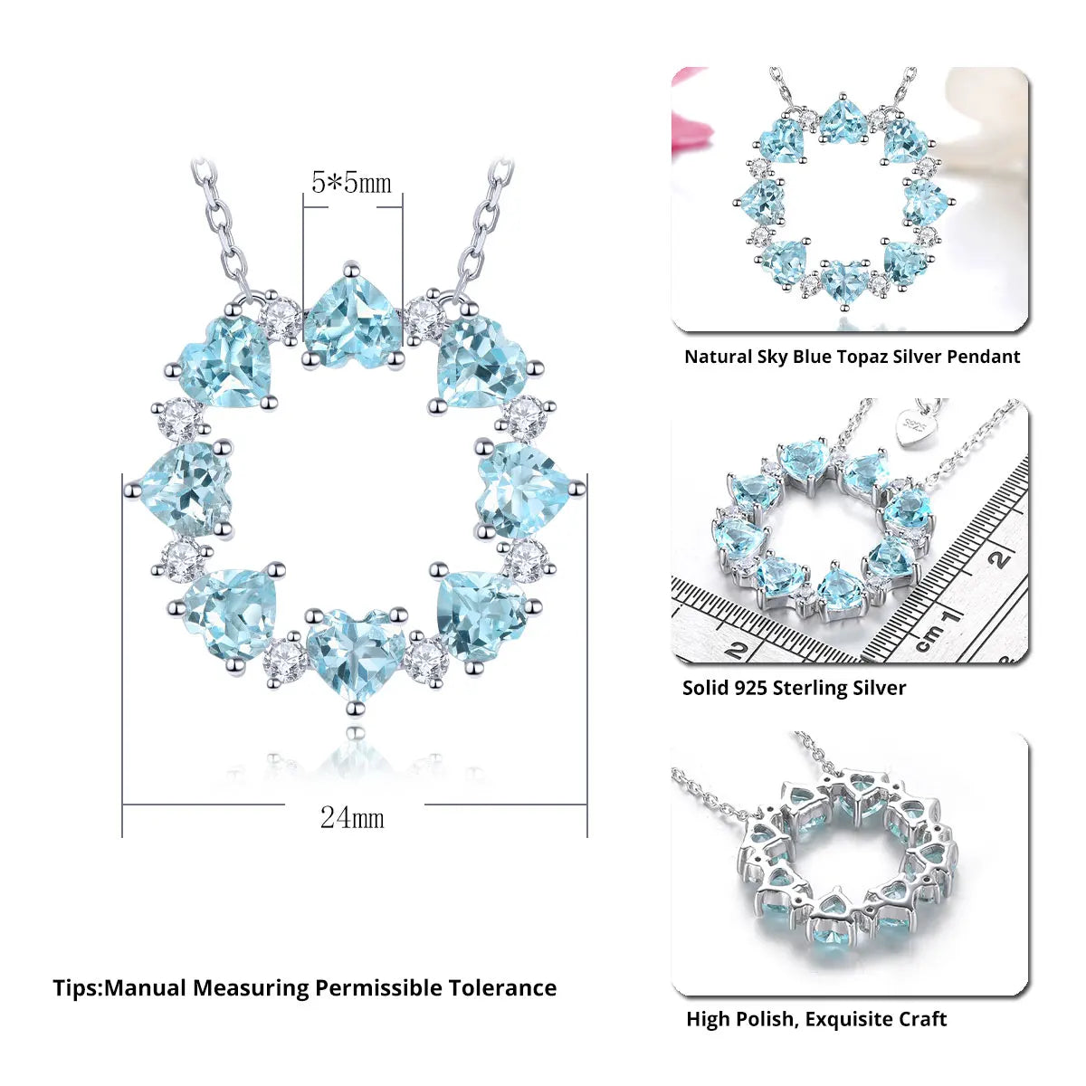 Colgantes de plata de ley con topacio azul cielo natural de 4,5 quilates, piedras preciosas auténticas para mujer, estilo romántico clásico, joyería fina, regalos.