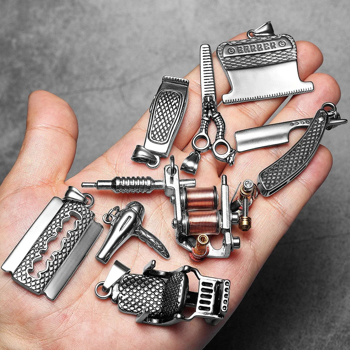 Barber Scissors Shaver Hair Drier Razor Stainless Steel Man Necklaces Pendant Chain For Women Fashion Jewelry Gifts Wholesale