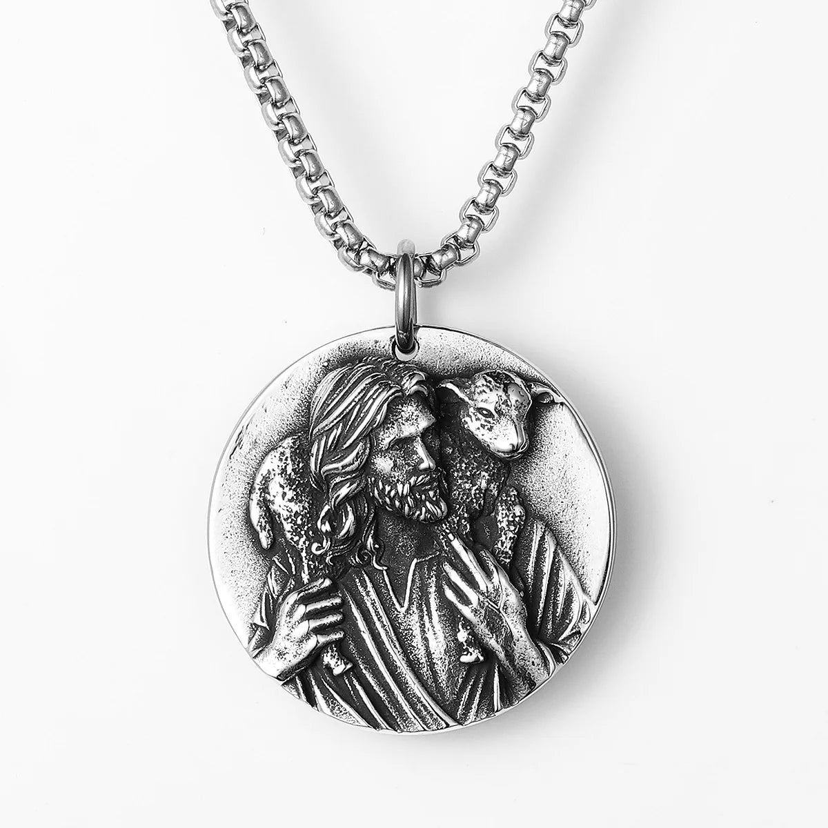 Christian Jesus Shepherd Stainless Steel Men Necklaces Pendants Chain Powerful Amulet Cool New for Women Jewelry Gifts Wholesale
