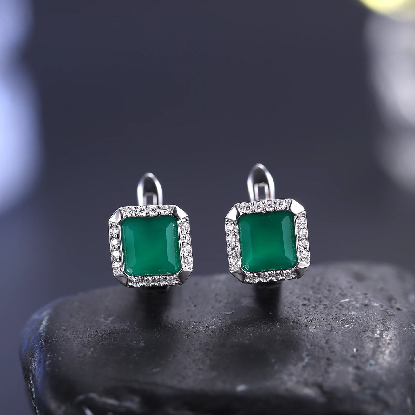 GEM'S BALLET 3.77Ct Natural Green Agate Gemstone Vintage Stud Earrings 925 Sterling Silver Fine Jewelry For Women Drop Shipping