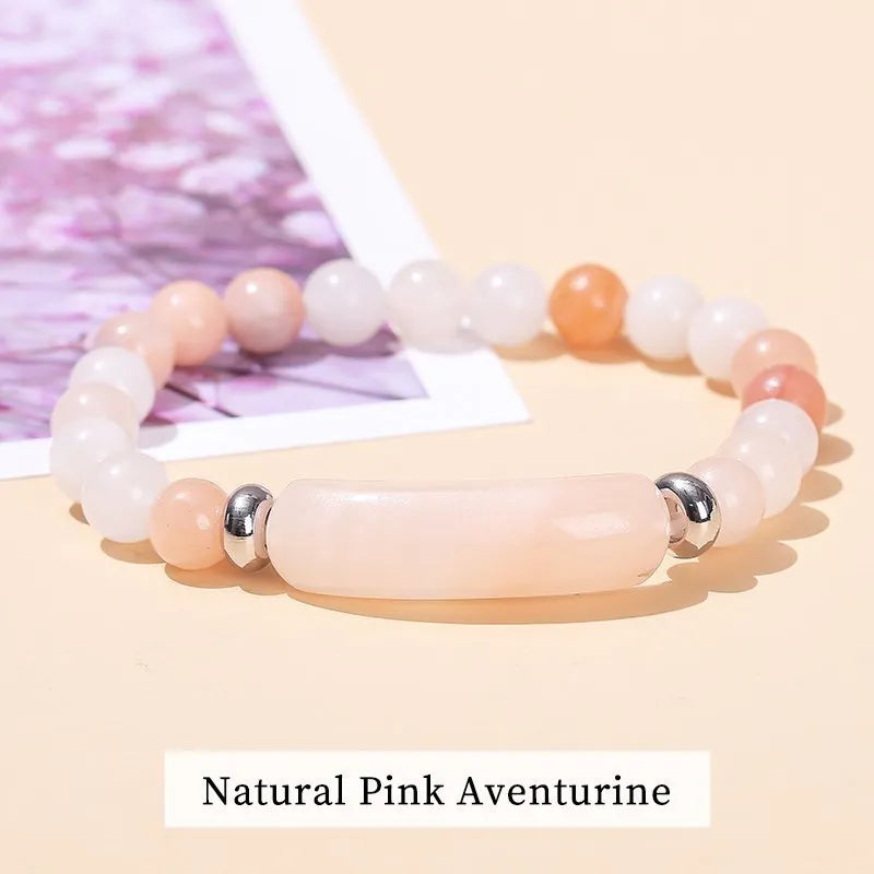 JD Natural Stone Tiger Eye Amethyst Rectangle Bar Charm Bracelet Women Men Healing Stone Powder Crystal Rough Chakra Jewelry