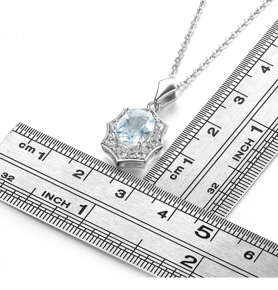 Natural Aquamarine Sterling Silver Pendant 1.6 Carats Genuine Light Blue Gemstone Classic Simple Design S925 Birthday Gifts