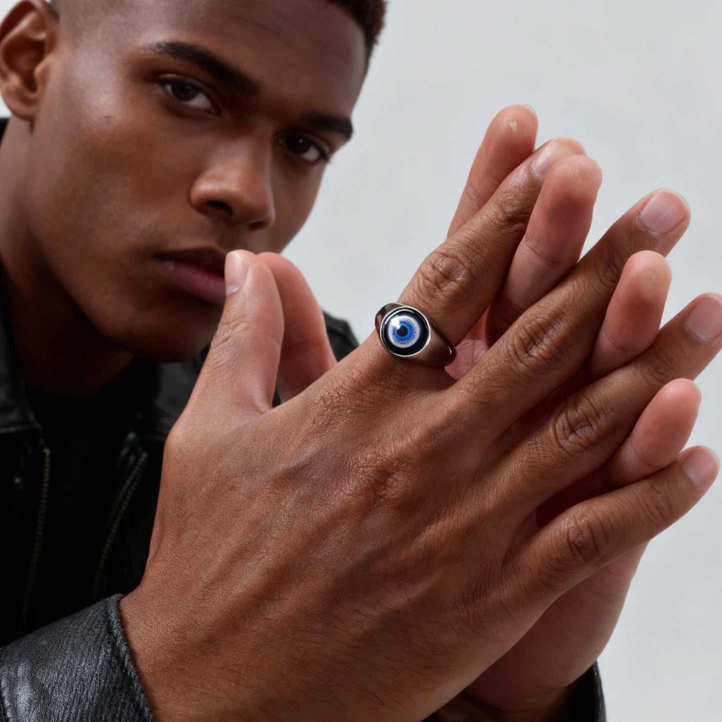 Hip Hop Evil Eye Ring for Men,Stainless Steel Blue Devil's Eye Signet Ring,Punk Eyeball Jewelry Gift