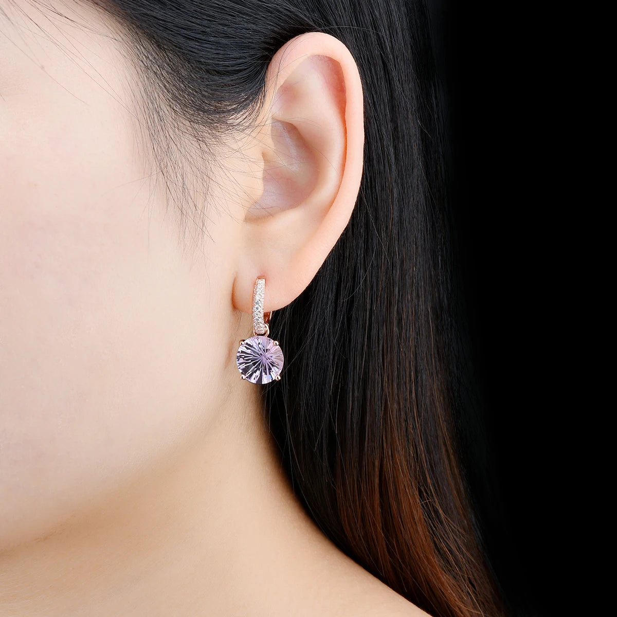 Natural Pink Amethyst Sterling Silver Drop Earring 12.8 Carats Genuine Gemstone Professional Firework Cutting Romantic Style