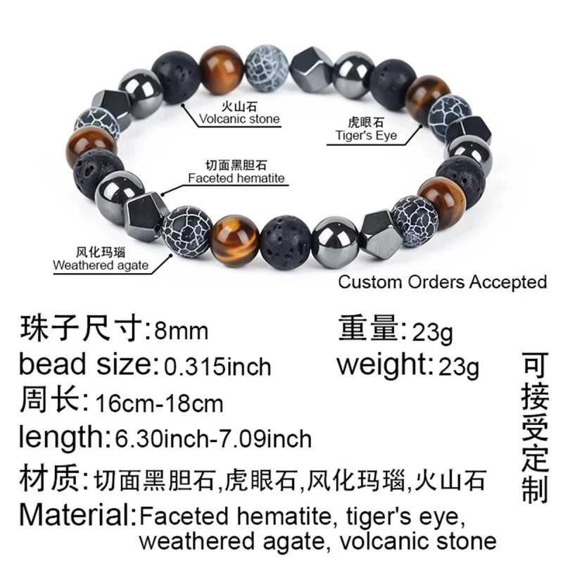 Tiger's Eye volcanic rock bracelet for men brother natural stone beads bangles black punk Hematite jewelry protection braclet