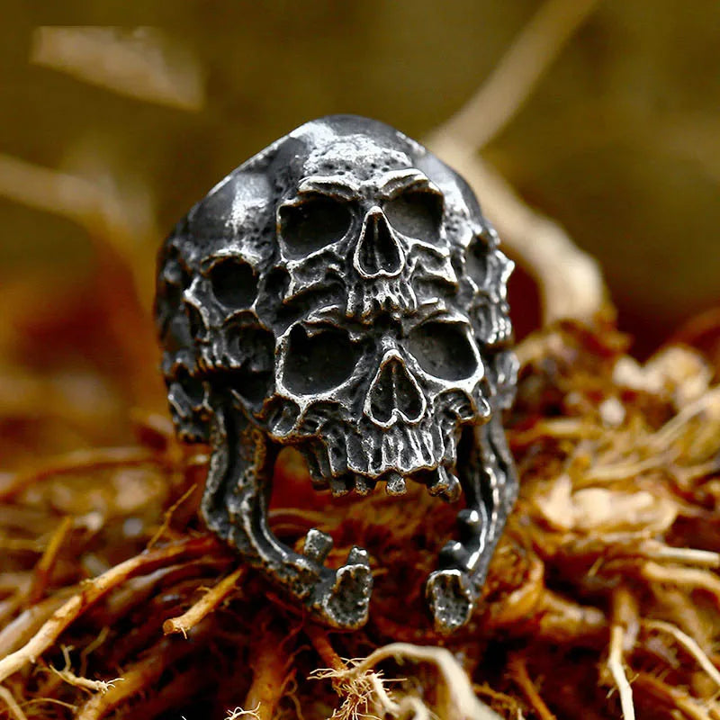 Vintage Pirate Signet Double Knife Skull Rings Men Stainless Steel Viking Compass Ring Biker Amulet Jewelry Gift Drop Shipping