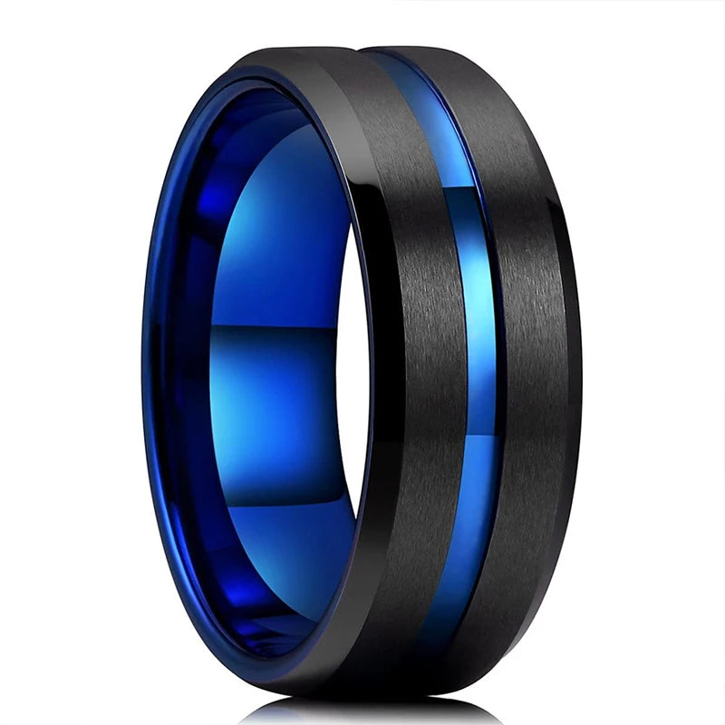 Fashion 4/6/8mm Black Titanium Stainless Steel Wedding Rings Inlay Imitation Red Opal Rings For Men Women Wedding Band Jewelry