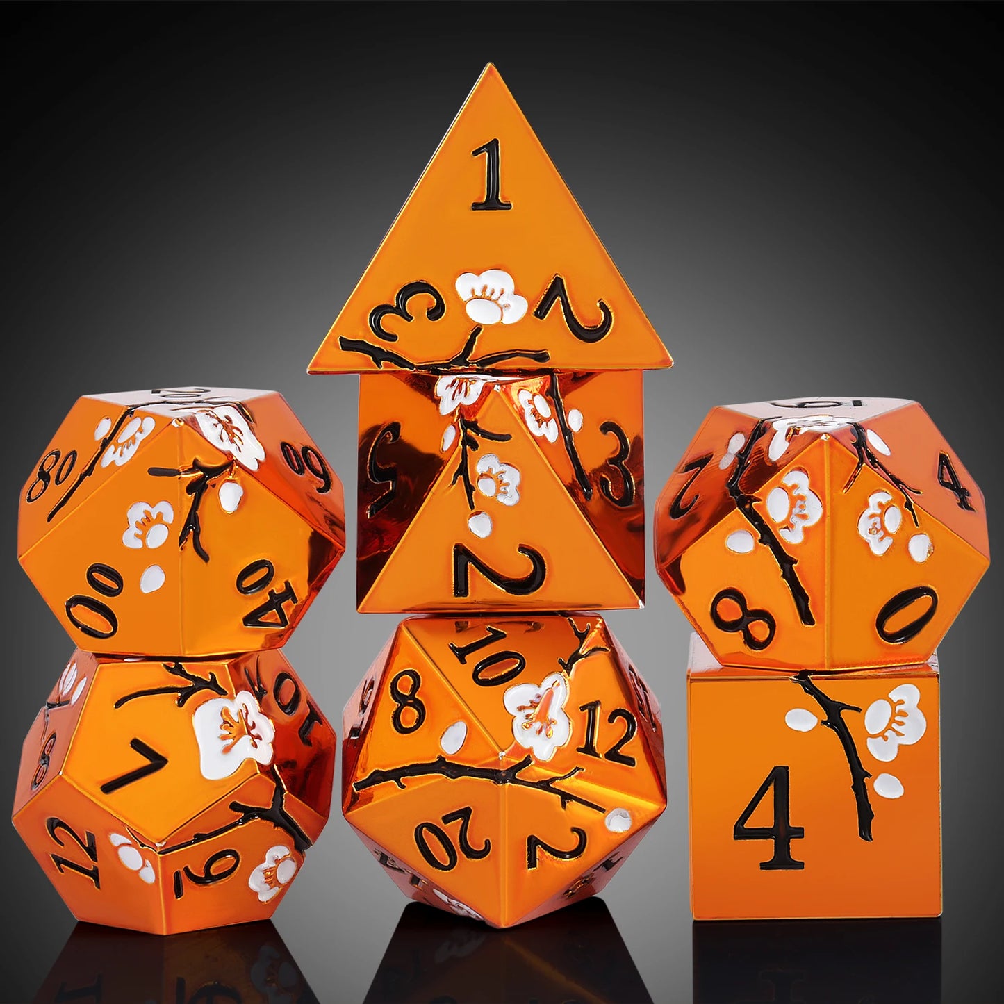 Metal Dice Set D&D, DNDND 7 PCS Flower Metallic DND Dice Set with Grogeous Gift Case for Dungeons and Dragon Tabletop Game Orange