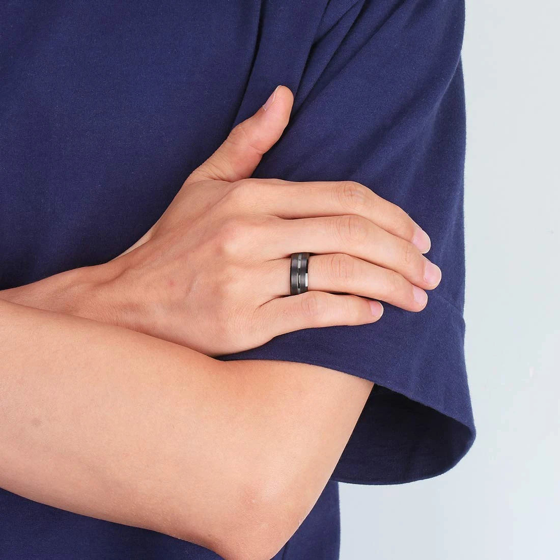 Fashion 8mm Men Rings Black Groove Matte Stainless Steel Rings For Men Wedding Engagement Jewelry Anniversary Birthday Gifts