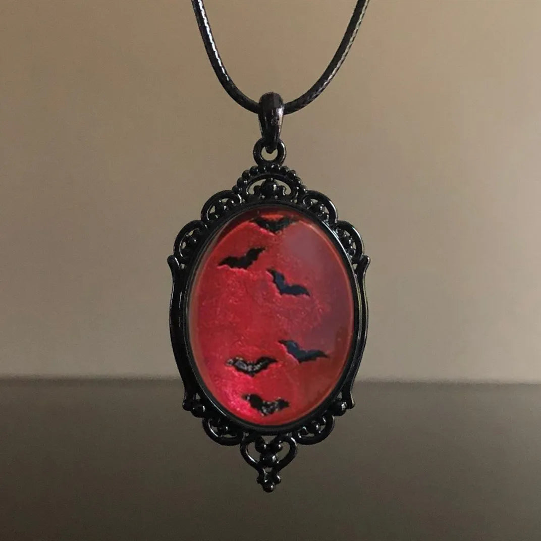 Gothic Raven Cross Glass Pendant Necklace Vintage Rope Chain Crow Choker Mystic Witch Jewelry Gift Accessories for Women Men