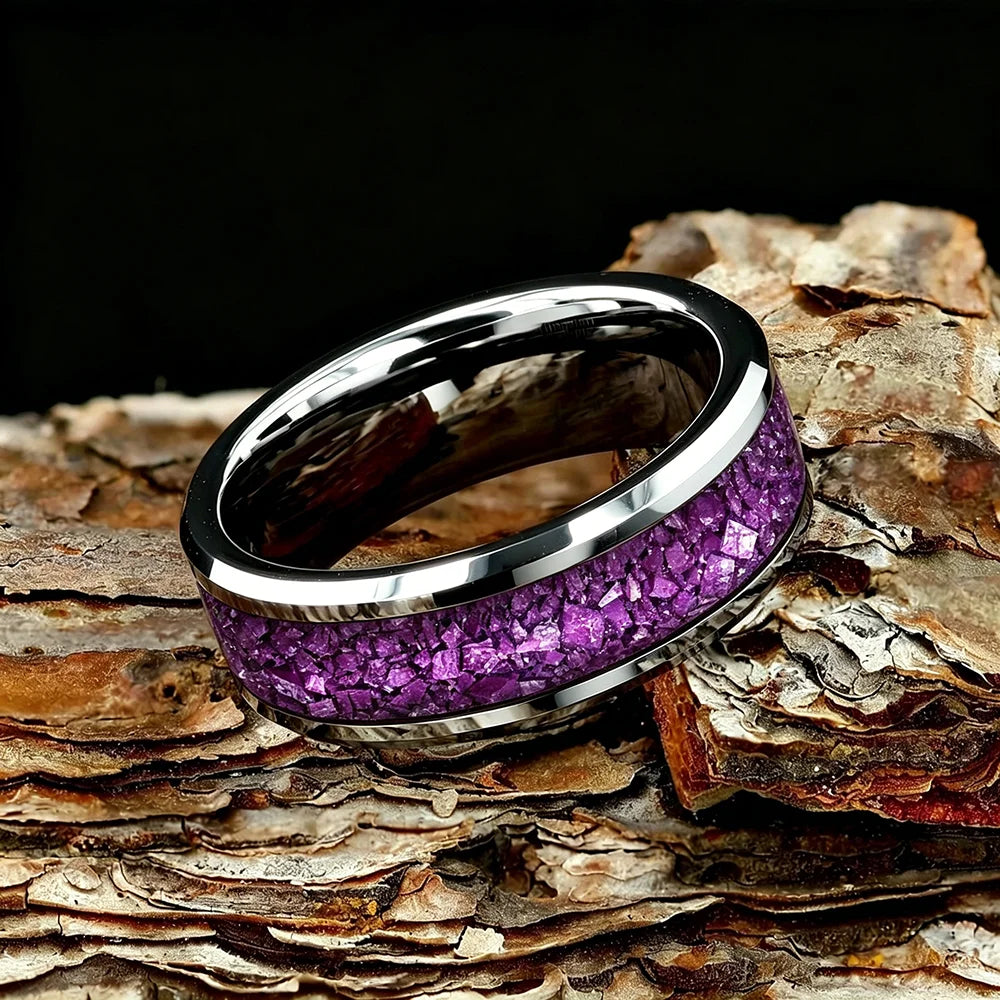 Fashion Silver Color Men Stainless Steel Ring with Purple Stone Inlay Rings for Men Women Wedding Jewelry Valentine's Day Gifts
