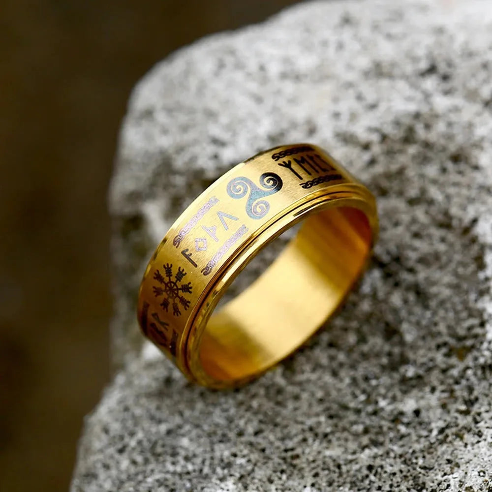 Fashion Nordic Odin Viking Trinity Stainless Steel Ring Vintage Vikings Rune Ring Men Women Simple Amulet Jewelry Gift Wholesale