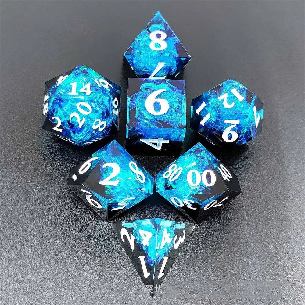 7Pcs Metal Hollow Dice Set Hollow Polyhedral Metal Dices Table Games Accessory For D&d DND D6 D8 D10 D12 D20 D4 - Resin