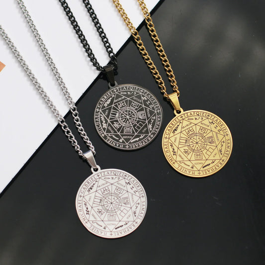 HNSP Seven Angels Medal Stainless steel Necklace For Men Women Solomon Talisman Pendant Protect Jewelry Accessories