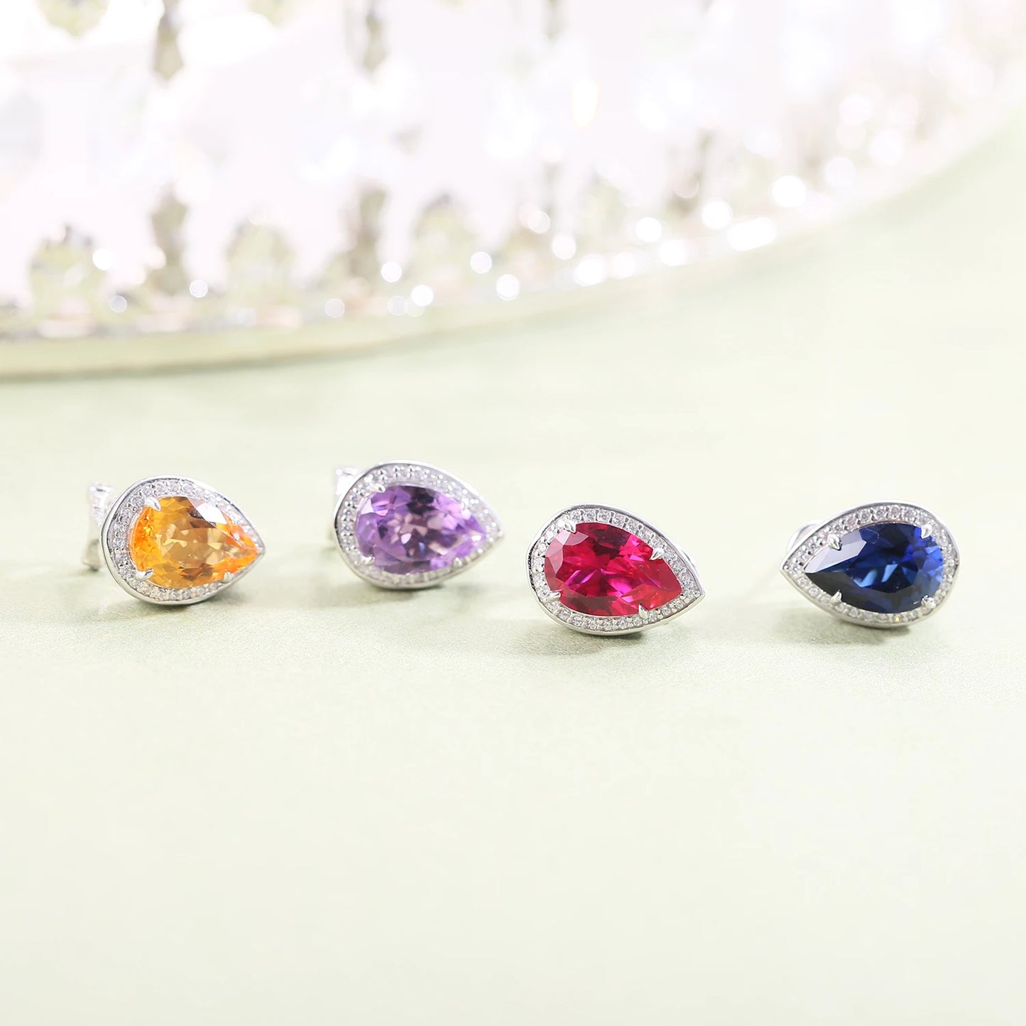 GEM'S BALLET Tiger Element Earrings Pear Shape 8x12mm Lab Blue Sapphire Stud Earrings in 925 Sterling Silver Gift For Her