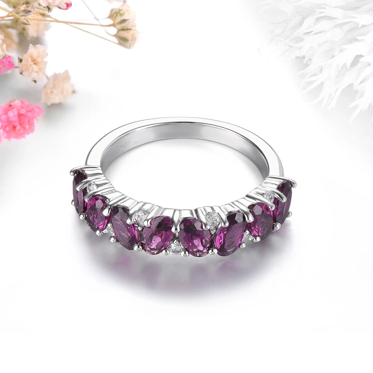 Natural Rhodolite Garnet Sterling Silver Rings 2.5 Carats Genuine Gemstone Rose Garnet S925 Romantic Style Anniversary Gifts