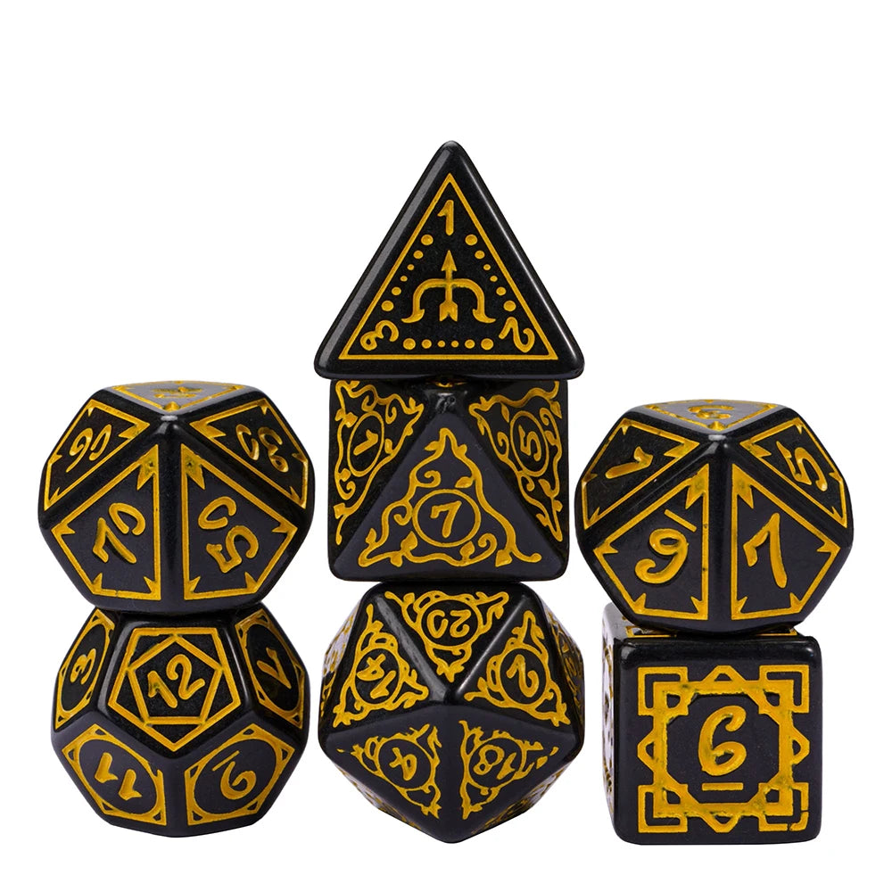 Poludie 7Pcs/Set New Dice Set Druid Green Marbled D4~D20 DND Polyhedral Dice for Role Playing Dice Board Game D&D Black Yellow China