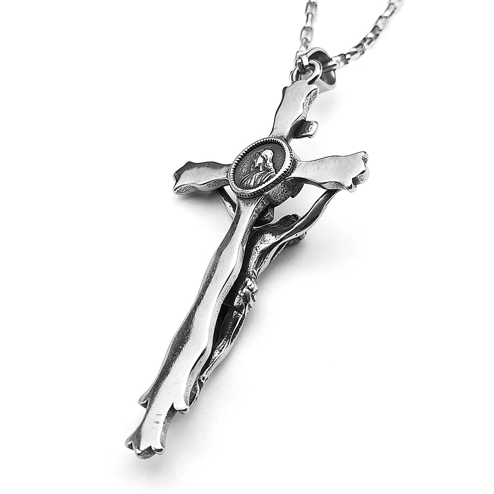 Christ Jesus Crucifix INRI Cross Big Pendant Necklace for Men Stainless Silver Color Hip Hop Chain Necklaces Amulet Jewelry