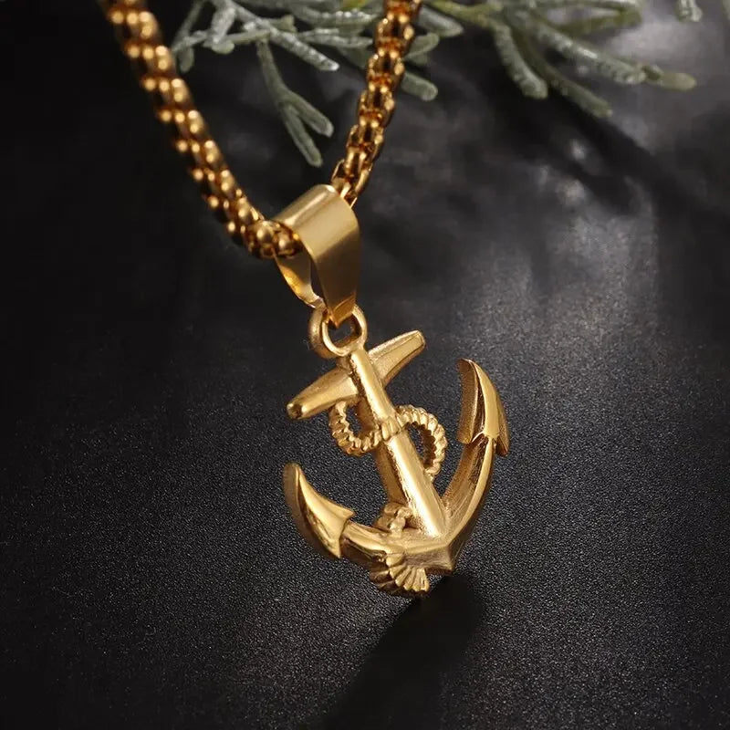 Hip Hop Ice Out Anchor Pendant Necklace for Men Women Fashion Rock Jewelry Music Festival Party Christmas Gift