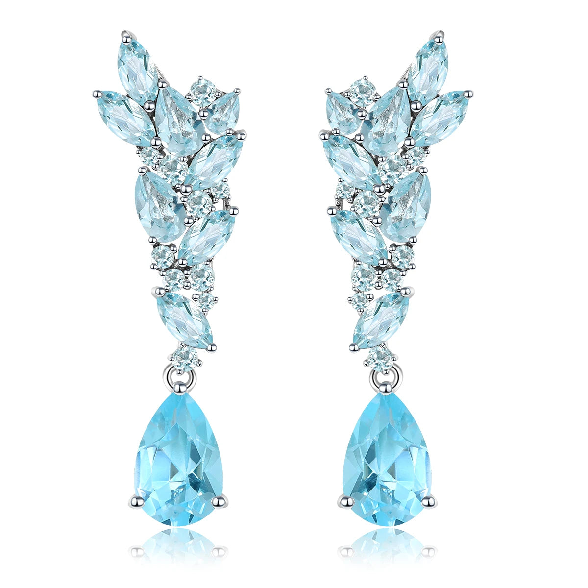 Natural Sky Blue Topaz Sterling Silver Stud Earring 5.8 Carats Genuine Topaz Gemstone Women Elegant Fine Jewelrys Birthday Gifts Natural Blue Topaz