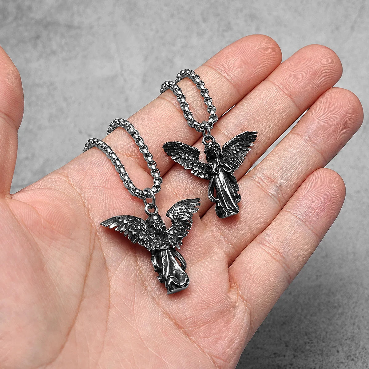 Little Angel Praying Amulets Stainless Steel Men Necklaces Pendant Chain Punk Retro For Women Fashion Jewelry Gifts Wholesale