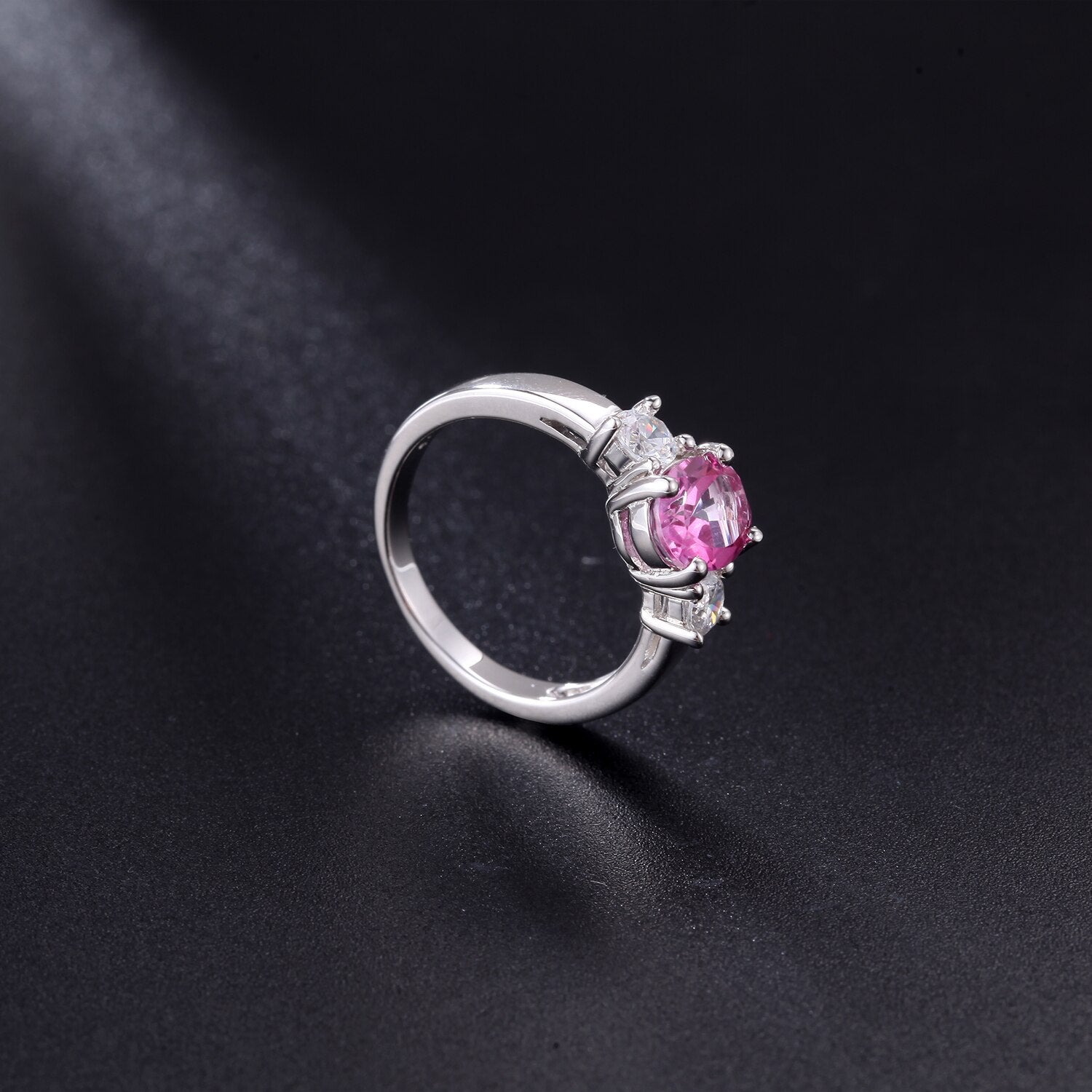 GEM&#39;S BALLET November Birthstone Promise Ring 6x8mm Oval Pink Topaz Three Stone Engagement Ring in 925 Sterling Silver