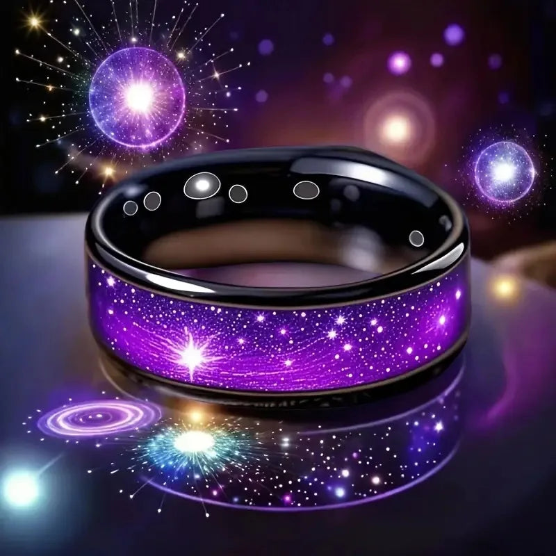 8MM Purple Abalone Shell Inlay Men's Stainless Steel Ring Unique Women Wedding Engagement Band Hiphop Ring Party Ring Gift