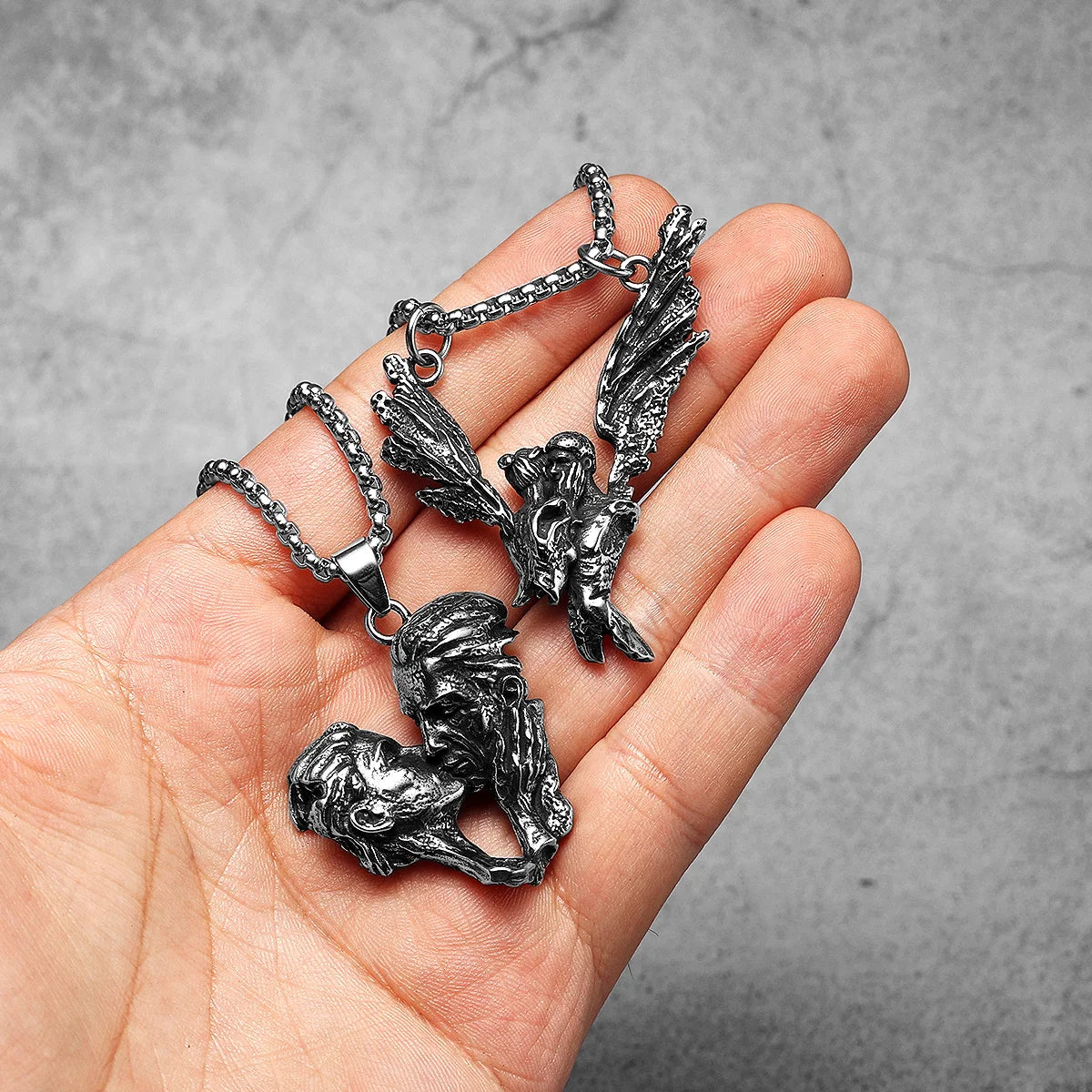 Aesthetic Couple Kiss Wing Stainless Steel Necklaces Pendant Chain Punk Rock Vintage For Lover Men Women Jewelry Gifts Wholesale