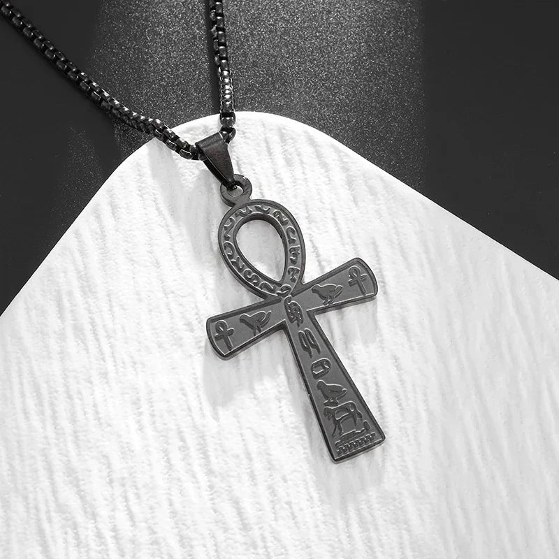 Stainless Steel Cross Letter Pendant Christian Savior Jesus Necklace Men and Women Religious Prayer Amulet Jewelry