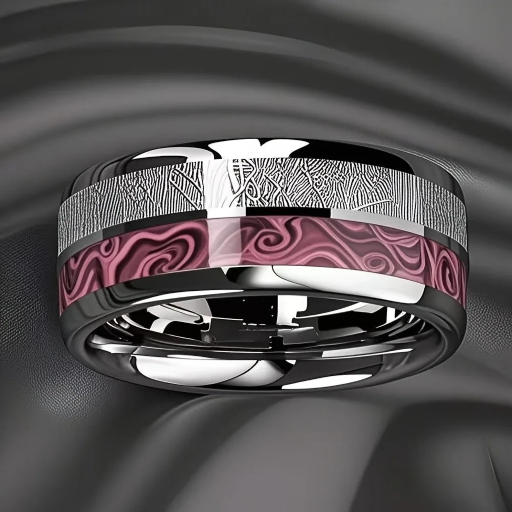 8MM Agate Stone Inlay Polished Stainless Steel Rings for Women Men Wedding Band Accessories Jewelry Unisex Ring Gift