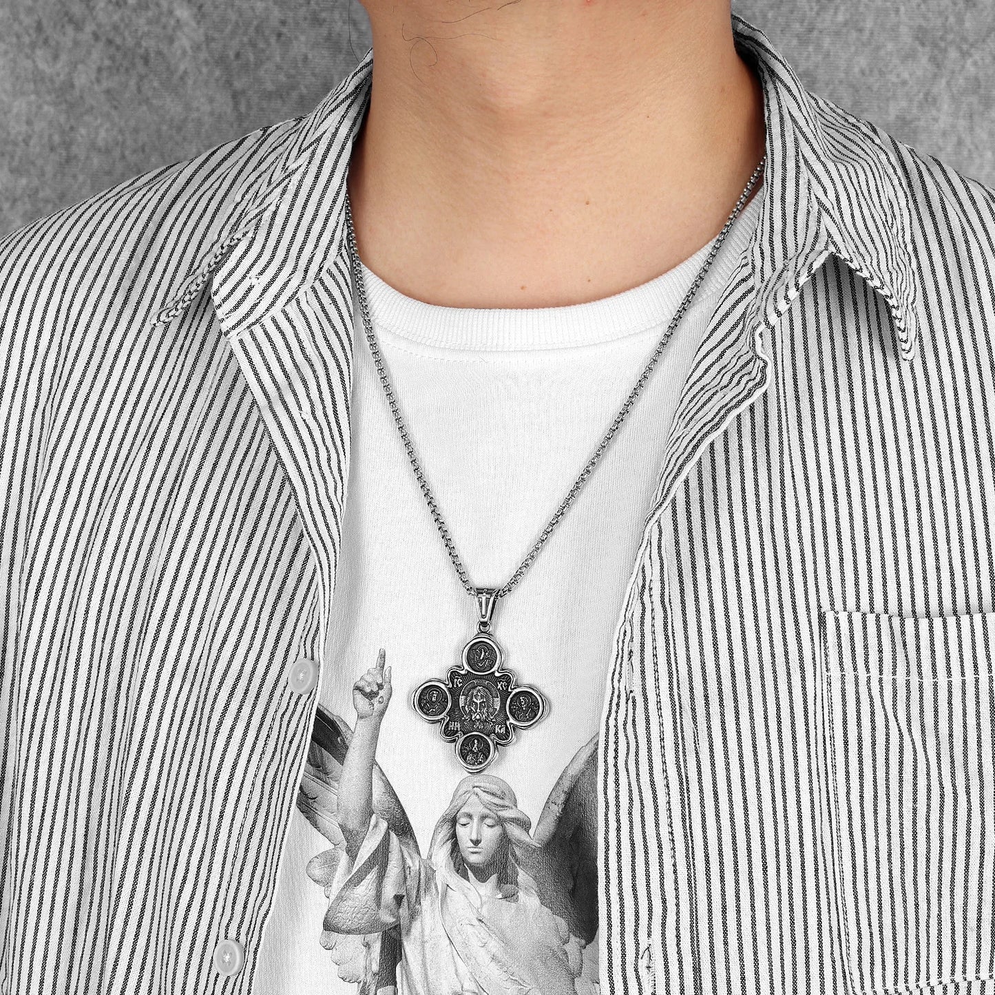 Cross Jesus Powerful Amulets Stainless Steel Men Necklaces Pendant Chain Punk For Women Fashion Jewelry Gifts Wholesale