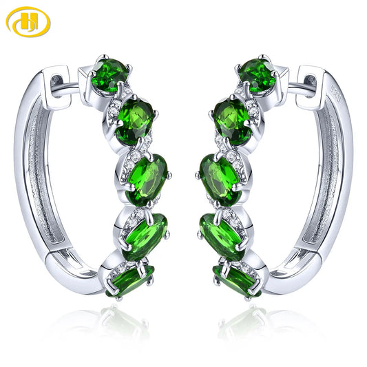 Natural Chrome Diopside Sterling Silver Hoop Earring 2.3 Carats Genuine Green Gemstone Women Daily Fine Jewelry S925 Gifts Default Title