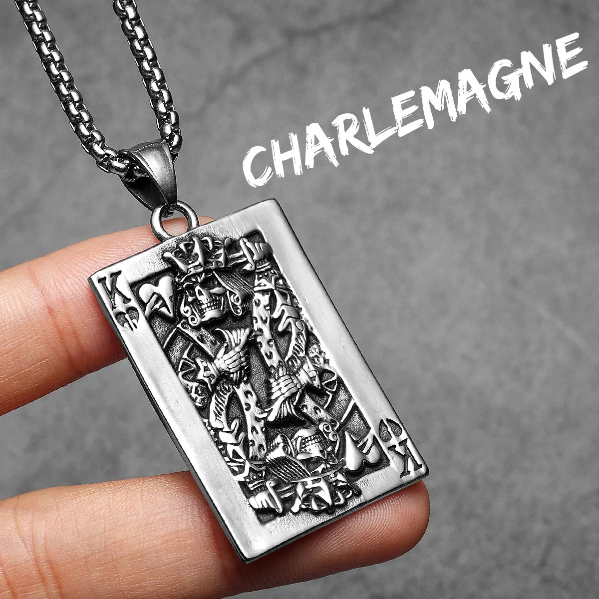 Charlemagne Poker Carving Stainless Steel Men Necklace Pendant Chain Punk For Women Fashion Jewelry Gifts Wholesale Dropshiping