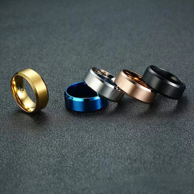 Classic 8mm Stainless Steel Men Rings Rose Gold Color Brushed Surface Wedding Band Unisex Engagement Jewelry Gifts Drop Shipping
